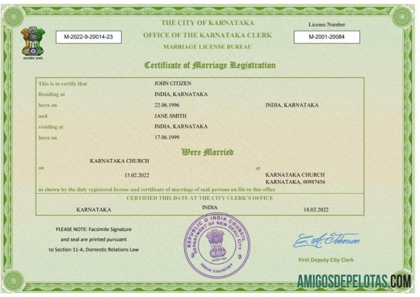Imprimível modelo Word e PDF de certidão de casamento na Índia, totalmente editável